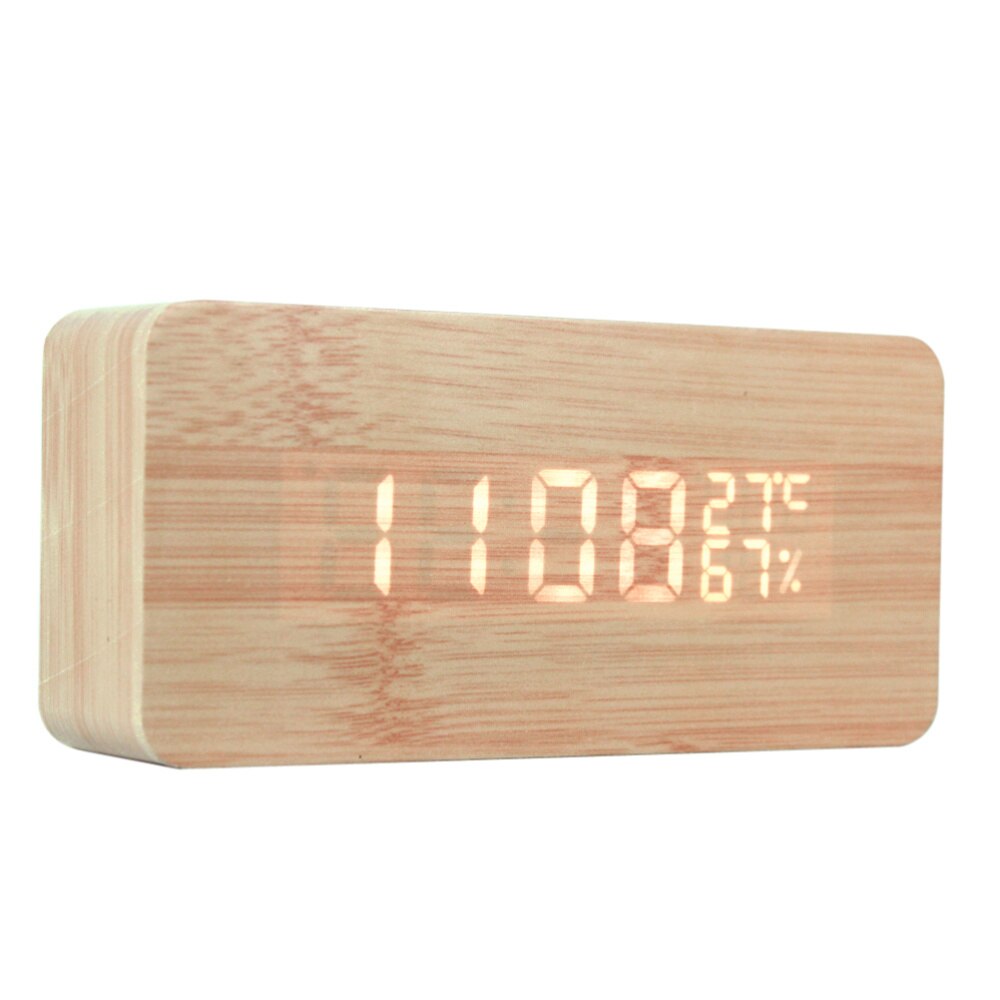 Desk Clock Wood Clock LED Wooden Digital Alarm Clock Displays Time Date And Temperature for Kid Home Office Heavy Sleepers: Default Title