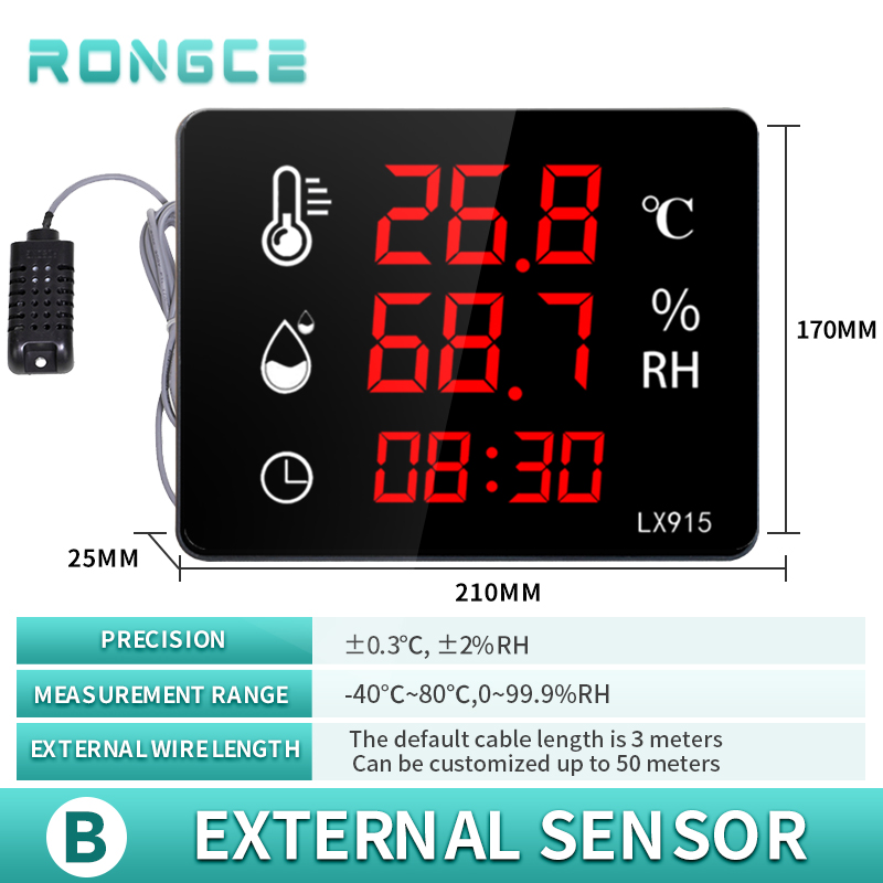 LED Multifunktionale Digitale Zauberstab-Montiert Thermometer Und Hygrometer Für Sauna Zimmer Mit Externe Sonde Regen Sensor lx915: LX915B