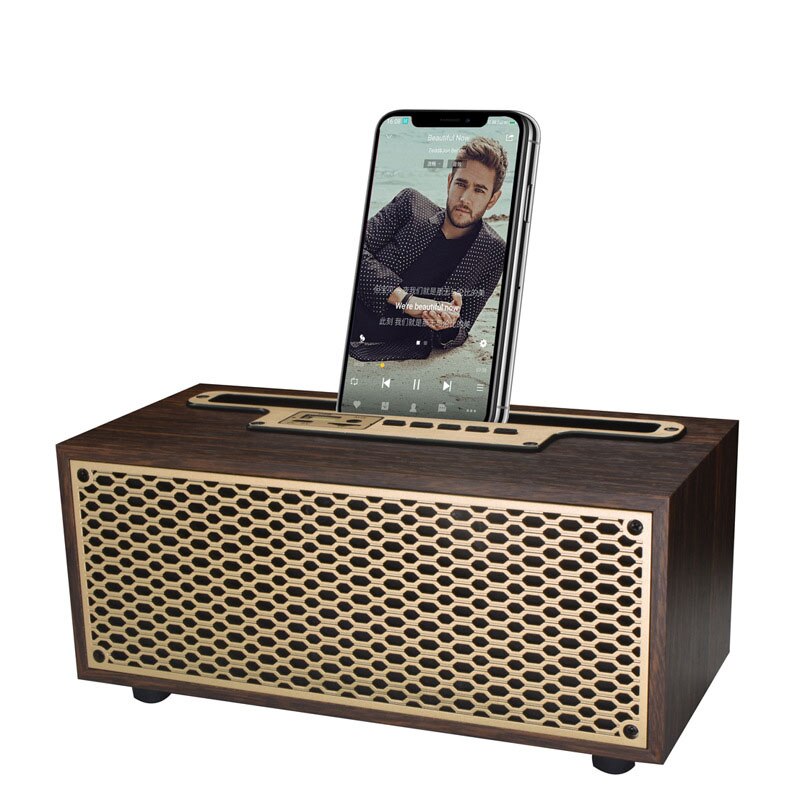 Houten Multimedia Bluetooth Speaker Telefoon Stander Klassieke Retro Stijl Draadloze Speaker XM-5H: Coffee