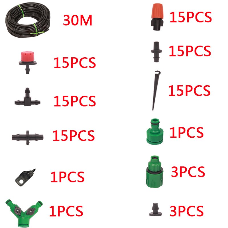 30M 50M Micro Drip Irrigation+Spray Watering Kits System Automatic Adjustable Dripper Atomizer Potted Plant Garden Greenhouses: 30M