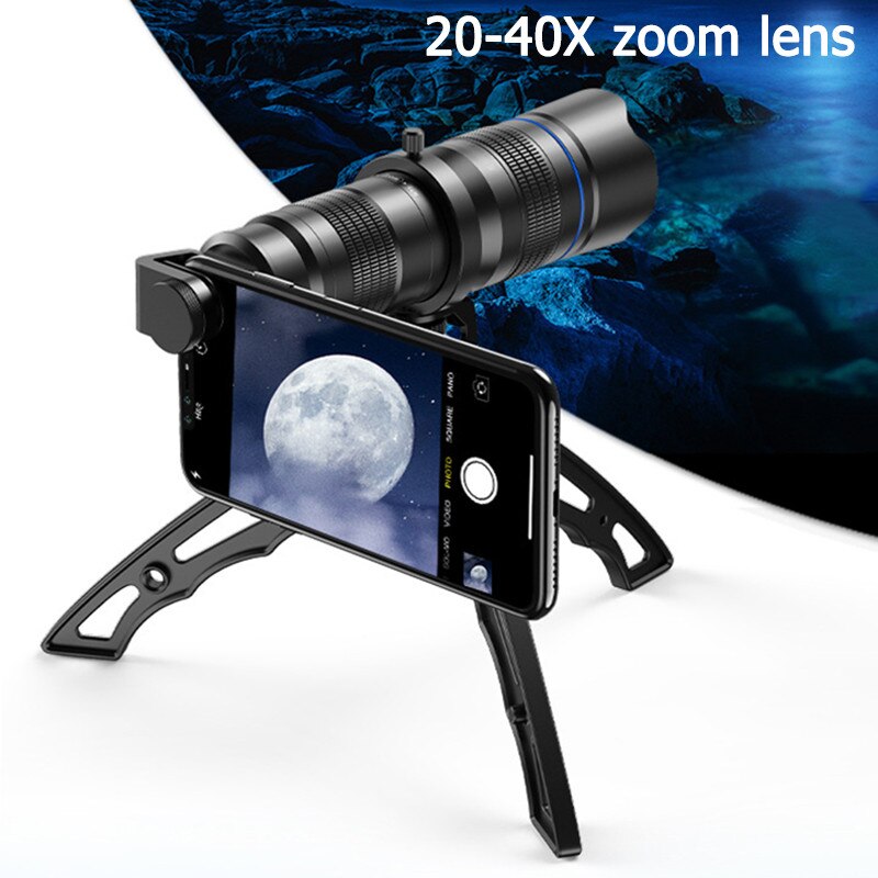 Optionele Hd 20x-40x Zoom Telescoop Telelens Monoculaire Mobiele Lens + Selfie Statief Voor Samsung Iphone Alle Smartphones