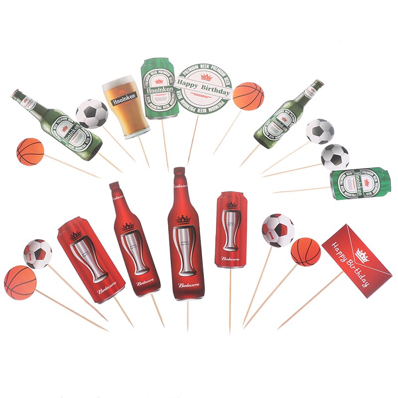 1 Set cerveza baloncesto fútbol Topper para tarta de feliz cumpleaños Festival deporte suministros para fiestas temáticas niños favores