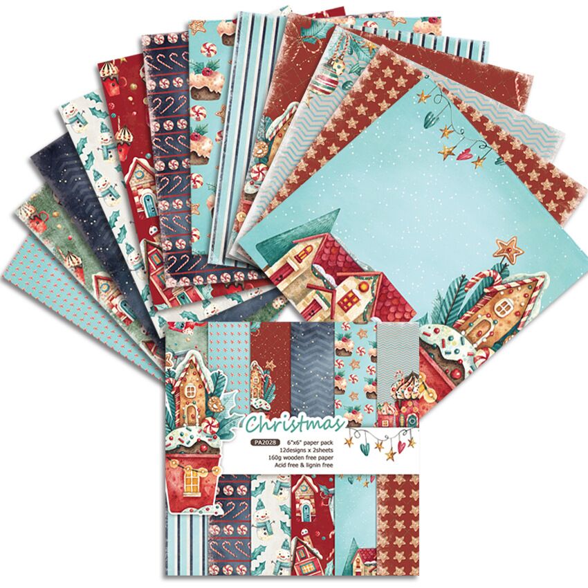 Christmas style Scrapbooking paper pack of 24 sheets handmade craft paper craft Background pad 548