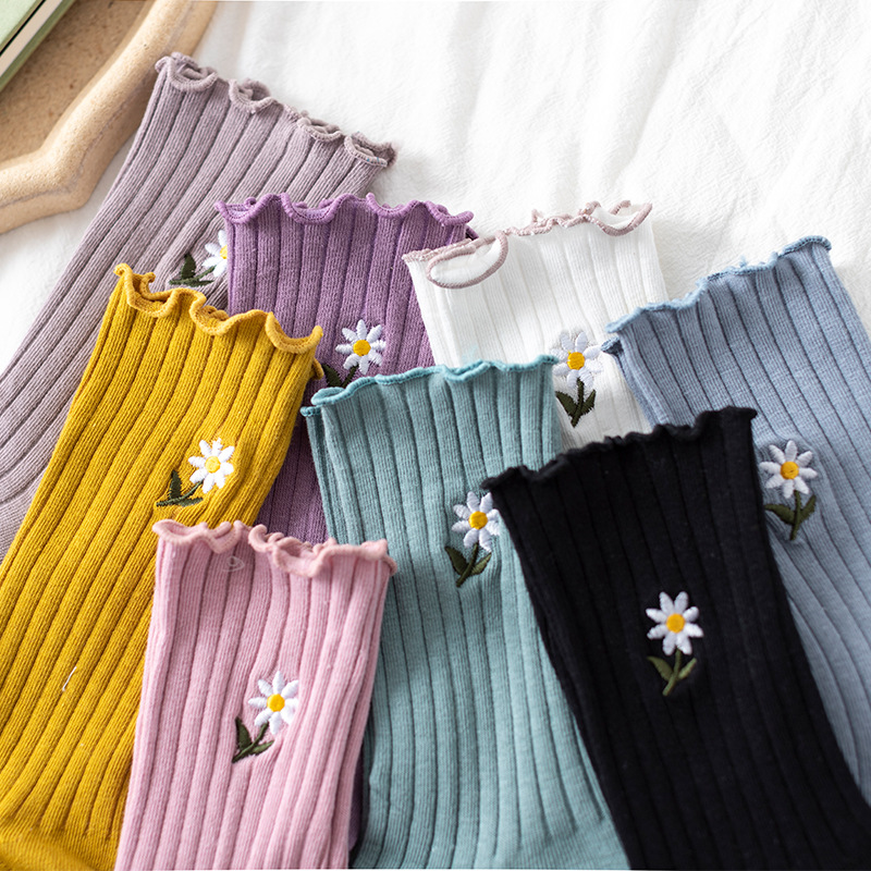 Streetwear Little Madeliefjes Borduur Leuke Sokken Vrouwen Japanse Koreaanse Harajuku Stijl Kawaii Sokken Herfst Winter Voor Dames Носки