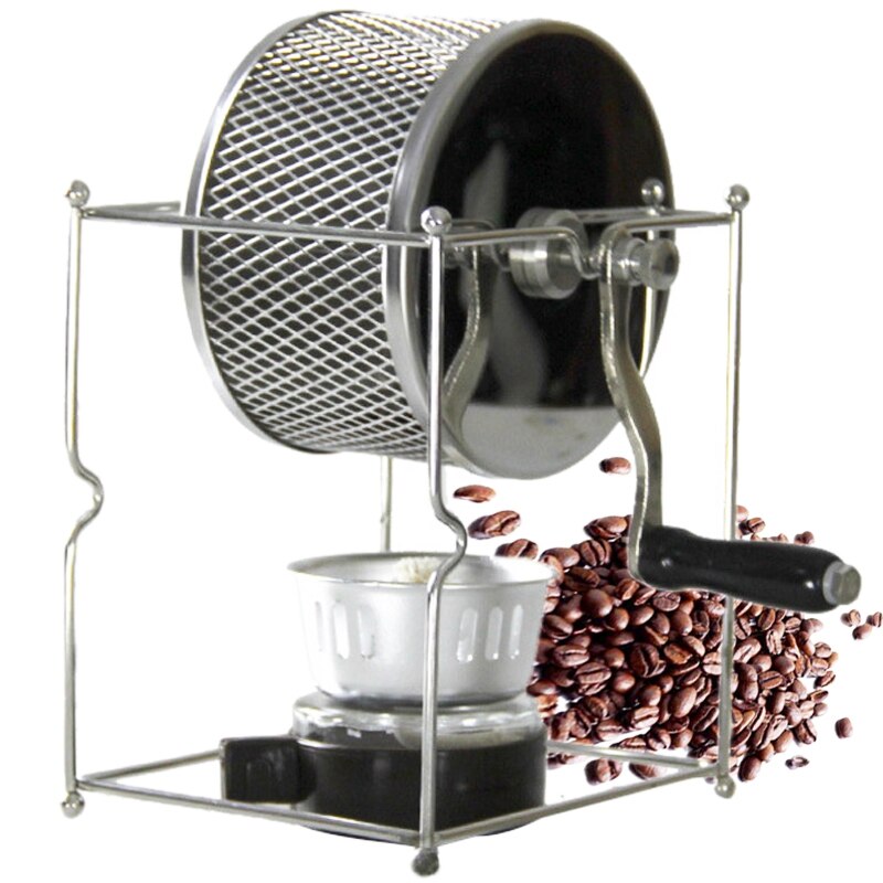 Stainless Steel Coffee Roaster Manual Hand-Operated Rotary Gas Alcohol Stove Bean Baking Maker Espresso Machine