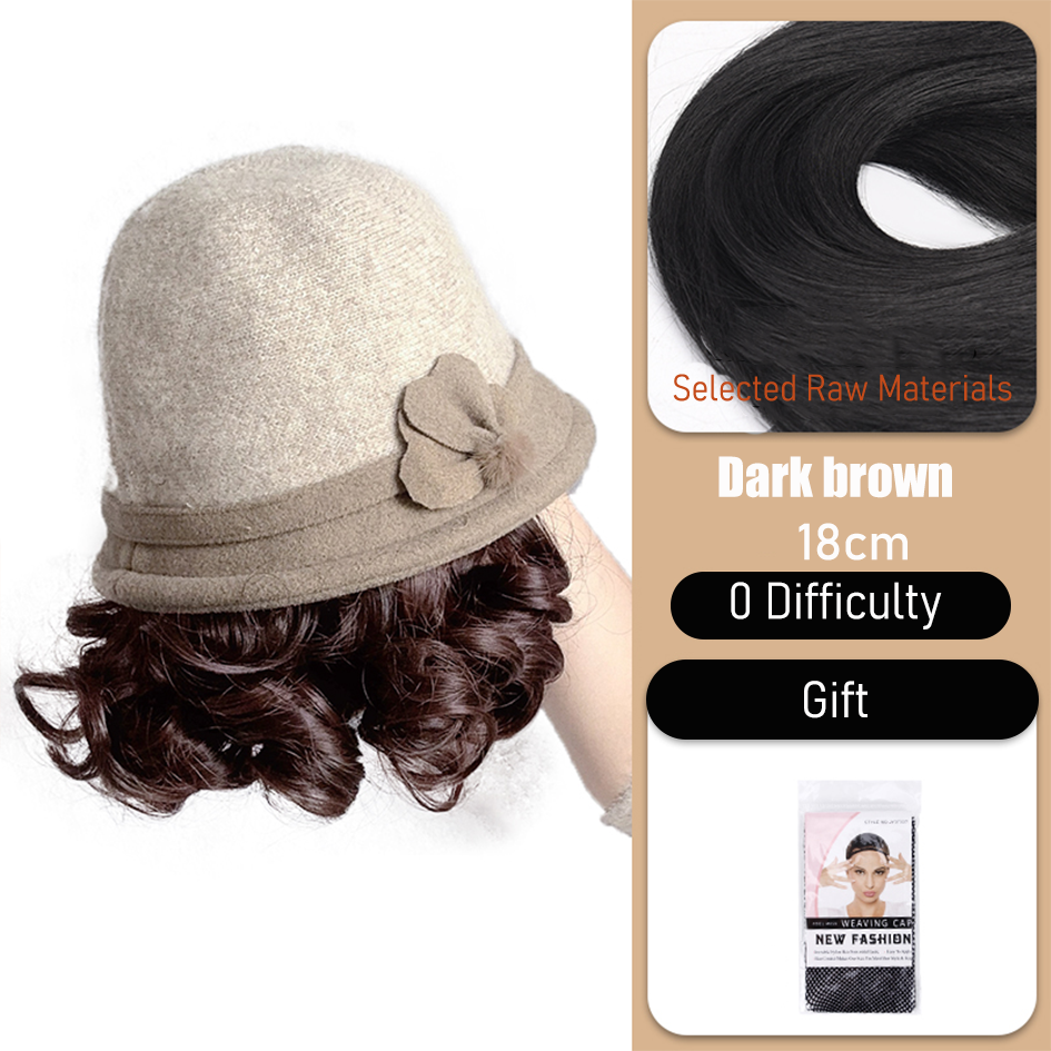 Synthetic 6inch plaid fisherman hat short curly hair wig brown princess curly roo cold warm horse roll Christmas: FS1B/99J