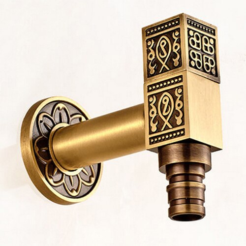 Top Antique Brass Bathroom Laundry Wall Mount Washing Machine Water Faucet Tap Stop Valve Outdoor Garden Faucet Tap: Antique 2