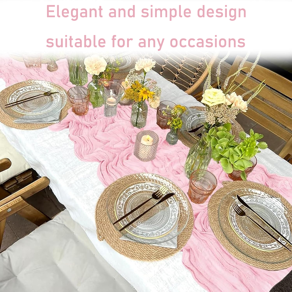 Rosa boho ostduksduk löpare halvtransparent gasvävtyg babyrosa löpare bröllop födelsedagsfest babyshowerdekorationer