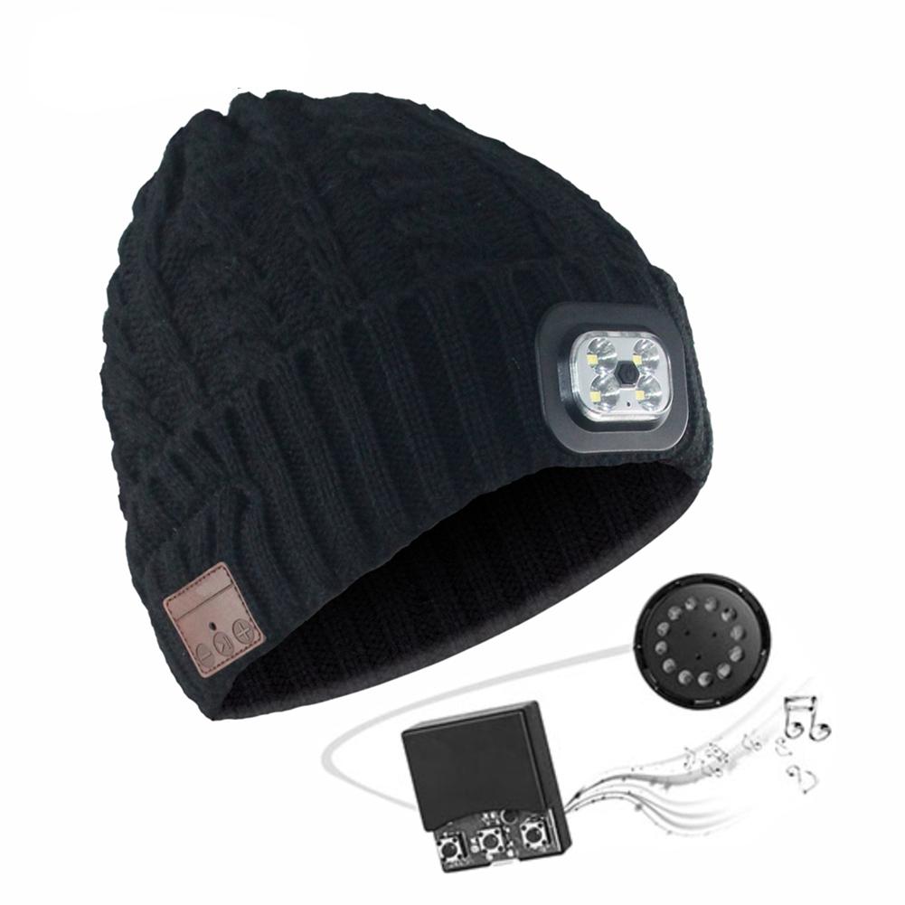 Draadloze bluetooth-muts met muziek, gebreide muts voor buitensporten en hardlopen: Zwart