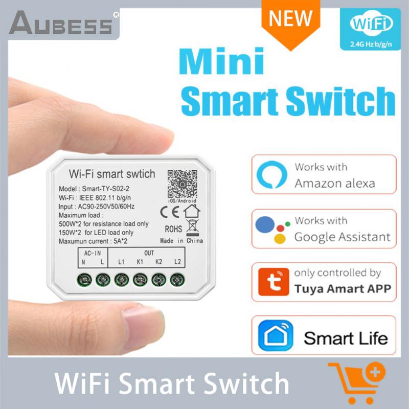 Aubess Tuya Wifi Smart Switch Mini Smart Diy Licht Schakelaar Module Module 1/2 Gang Smart Leven Tuya Afstandsbediening Werk met Alexa