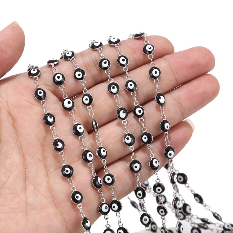 1 Meter 6mm Stainless Steel Eye Chain Gold Black/Red Turkey Eye Rosary Beads Chain Chain Findings: Steel Black