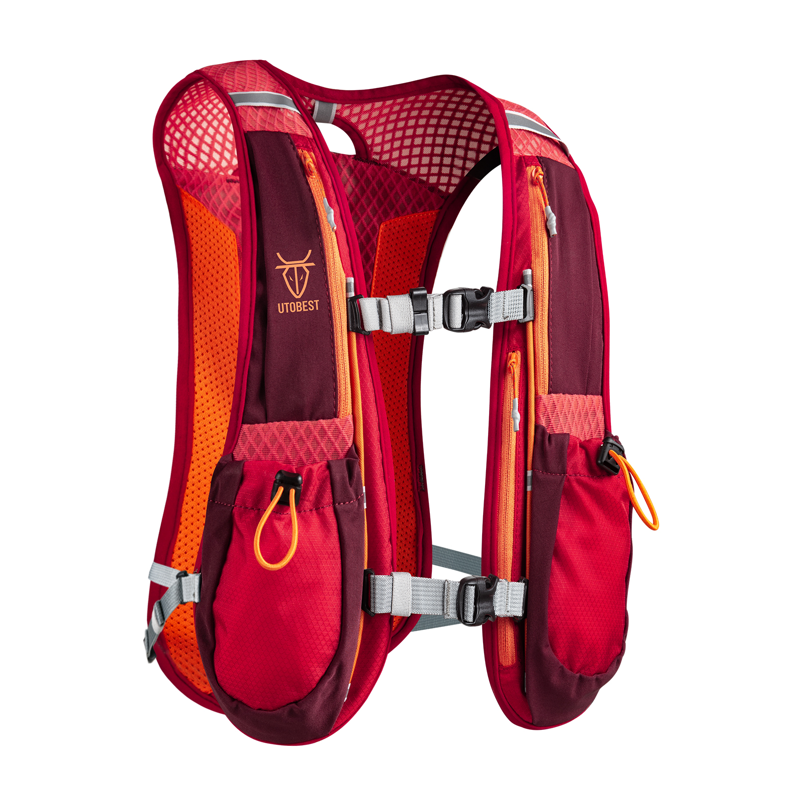 Utobest trailrunning rugzak 5l ultralichte hydratatievest ademende functionele rugzak voor marathons, fietsen en wandelen: Rode kleur