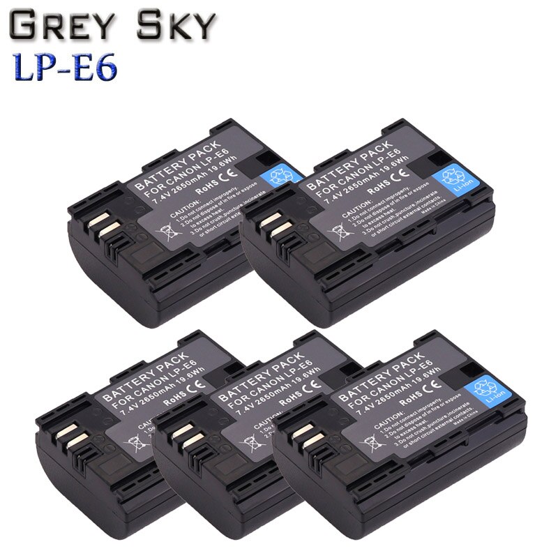 Batería para cámara Canon 5D Mark II III 7D 60D EOS 80D 70D 6D, accesorios L50, 2650mAh, 7,4 V, LP-E6 LPE6 LP E6, 4 Uds.: 5 battery