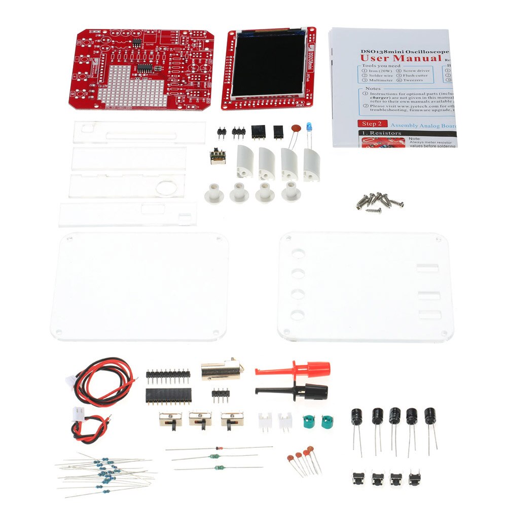 DSO138 Mini Digital Oscilloscope DIY Kit 2.4" TFT Digital Oscilloscope 1MSa/s 0-200KHz Bandwidth Pre-soldered DIY Learning Set: E4000 with Case