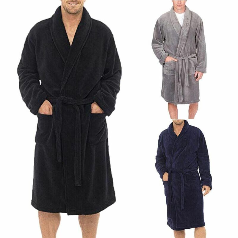 Mænds varme vinterkåber tykt forlænget plys sjal badekåbe kimono hjemmetøj langærmet kåbe frakke peignoir homme