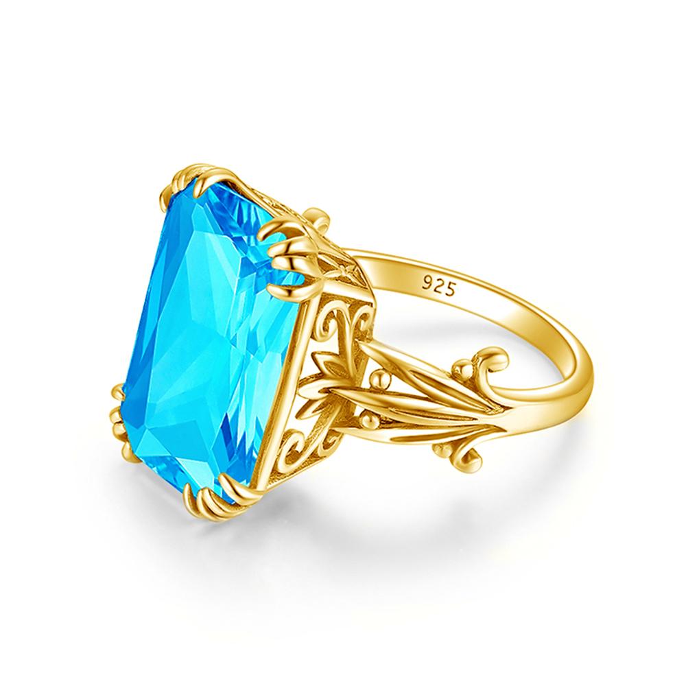 14K Goud Kleur Echt Blue Topaz Ring 925 Sterling Zilveren Ringen Voor Vrouwen Wedding Engagement Ring Zilver 925 Edelstenen sieraden