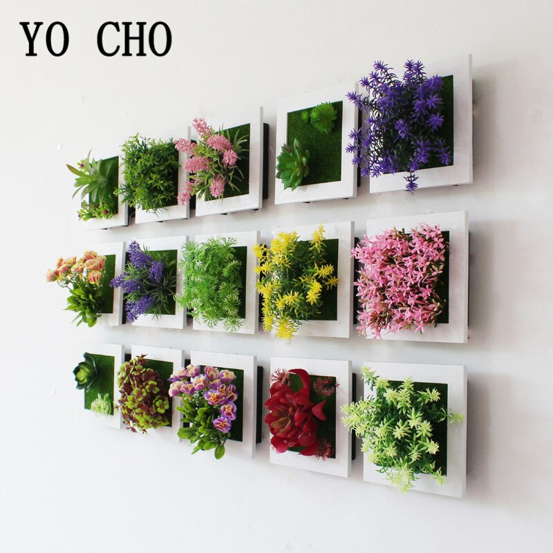 Marco para planta suculenta de flores artificiales de YO CHO, marco de arte de pared inofensivo extraíble 3D para sala de estar, de boda, decoración de plantas para el hogar