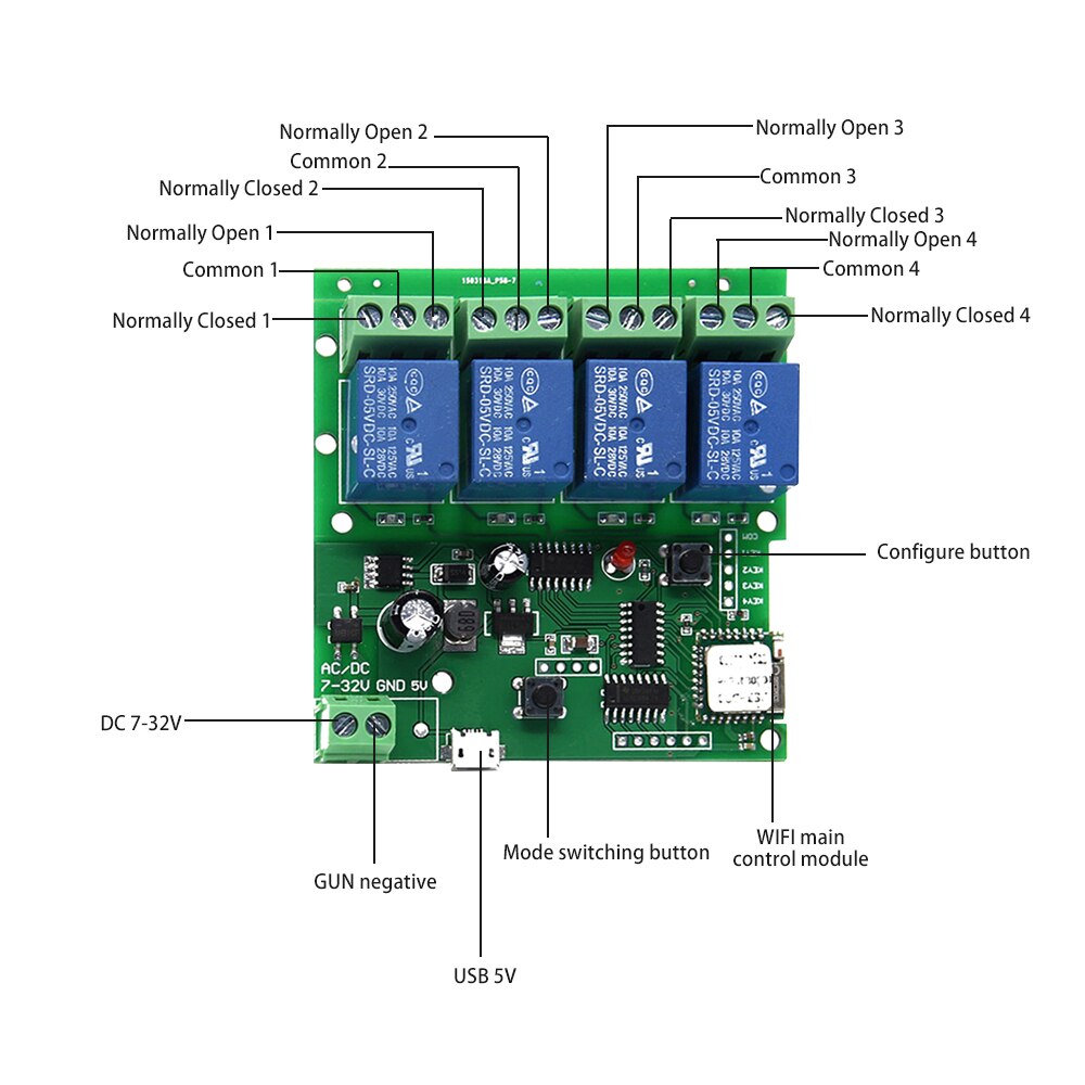 DC5V 12V 24V 32V Wifi Switch Wireless Relay Module Smart Home Automation for Access Control Systemr Inching/Self-Locking