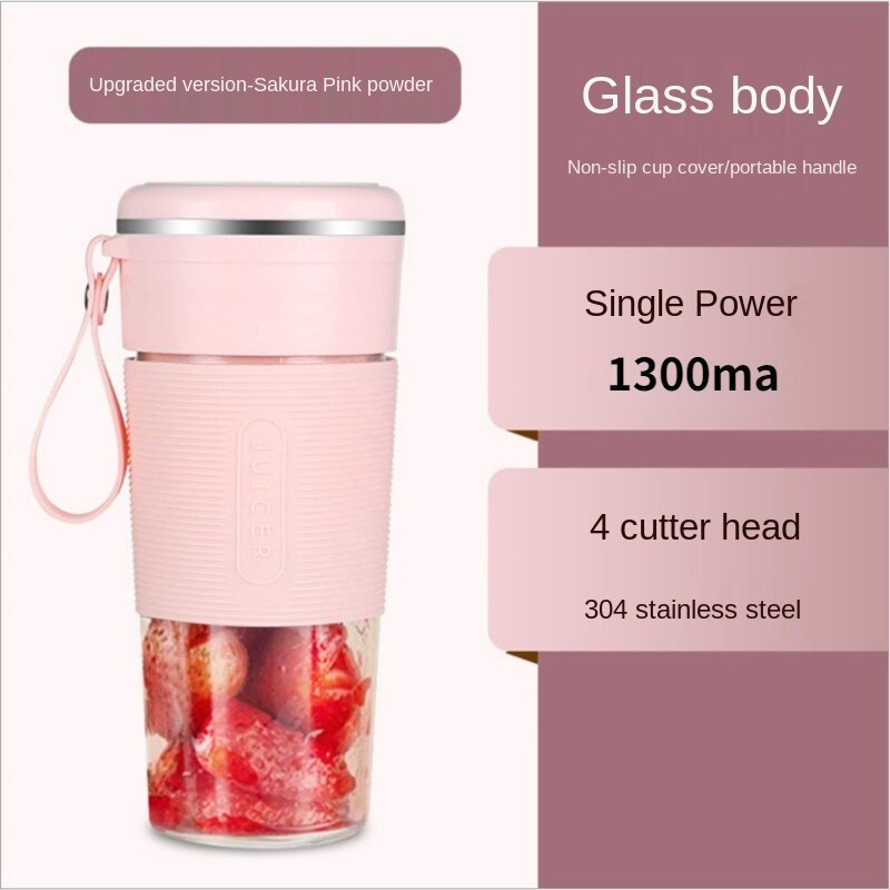 Handheld Blender Portable Mini Mixer Rechargeable USB Electric Juicer Lemon Orange Squeezer Fresh Juice Cup: pink 4 blade