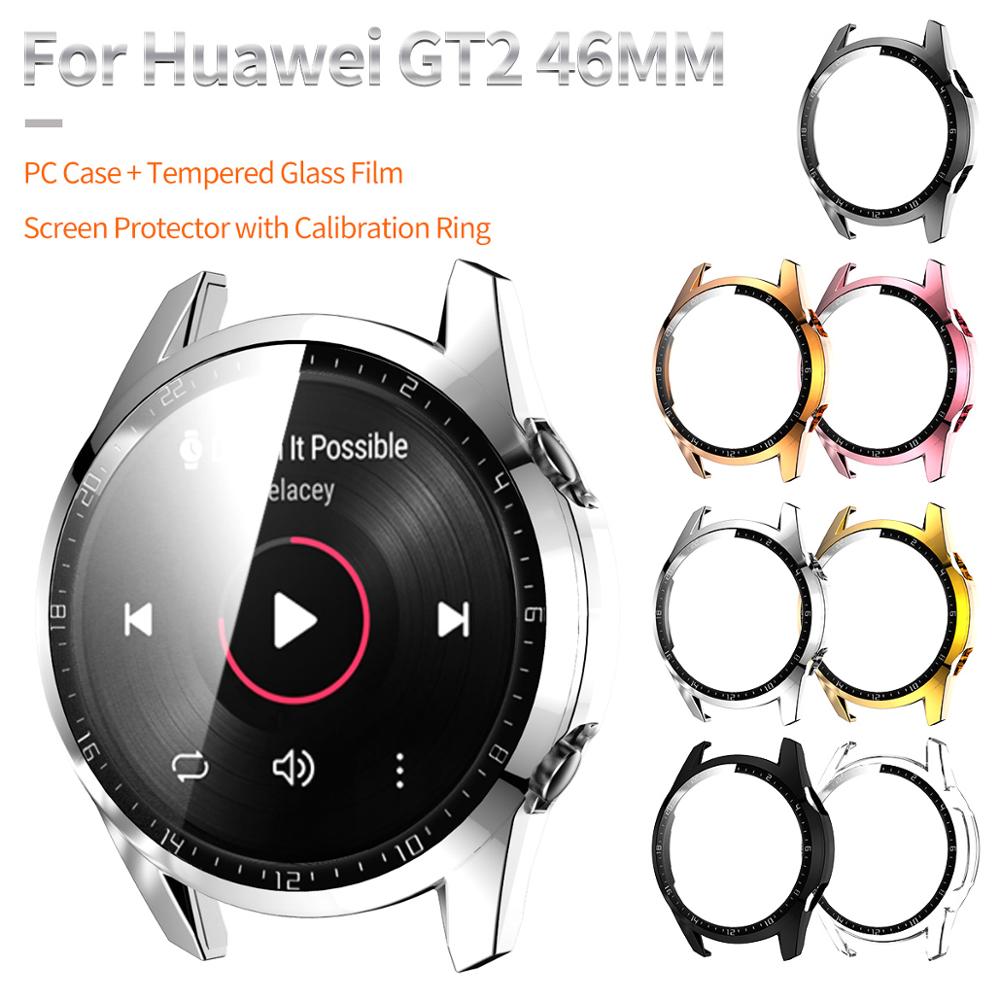 Filme de vidro temperado com anel de calibração capa para huawei assista gt 2 3 46mm caso gt2 pc disco protetor de tela abundante escudo