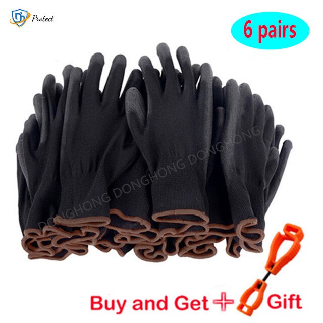 Nitrile safety coated work gloves PU and palm coated gloves safety gloves are suitable for construction and maintenance vehicles: 6 pairs / XL