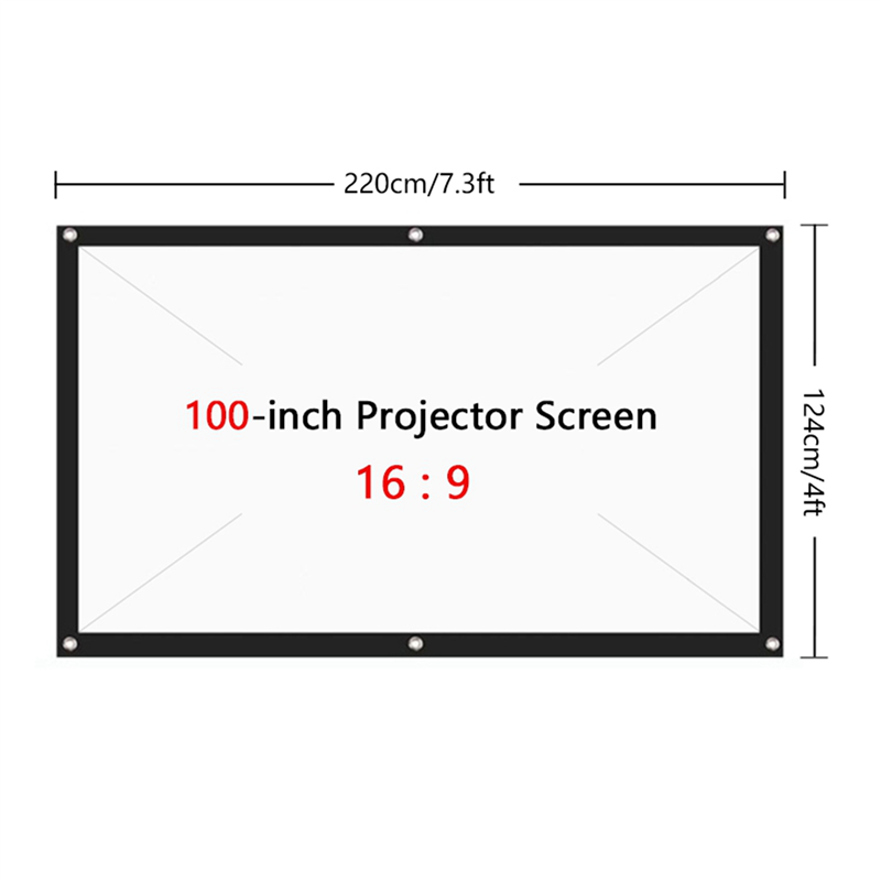 Fullständig -24x bärbar projektorduk för hemmabio utomhus hd vit hopfällbar skrynkelfri  (100 tum)