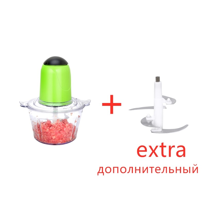 200W 2L Electric Chopper Electric Meat Grinder Kitchen Shredder Food Chopper Stainless Steel Blade Electric Kitchen Tools: GREEN AND BLADE
