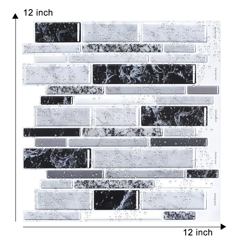 Easytiles 12 " x12 " zelfklevende tegels wit zwart marmer 3d behang anti-schimmel plak op achterwand tegel voor keuken  - 1 vellen