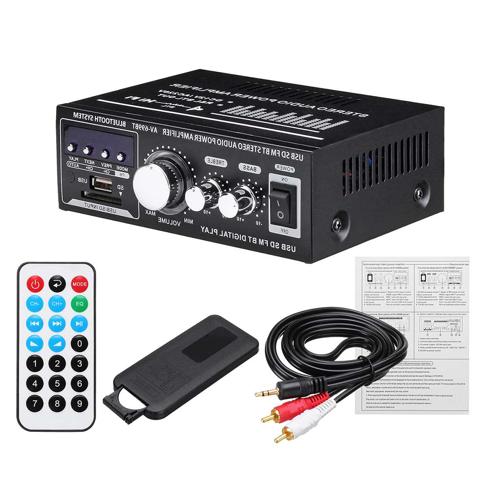 12 V/220 V 400W 2 CH Bluetooth HiFi amplificateur stéréo USB SD Radio Audio amplificateur de puissance pour voiture à la maison