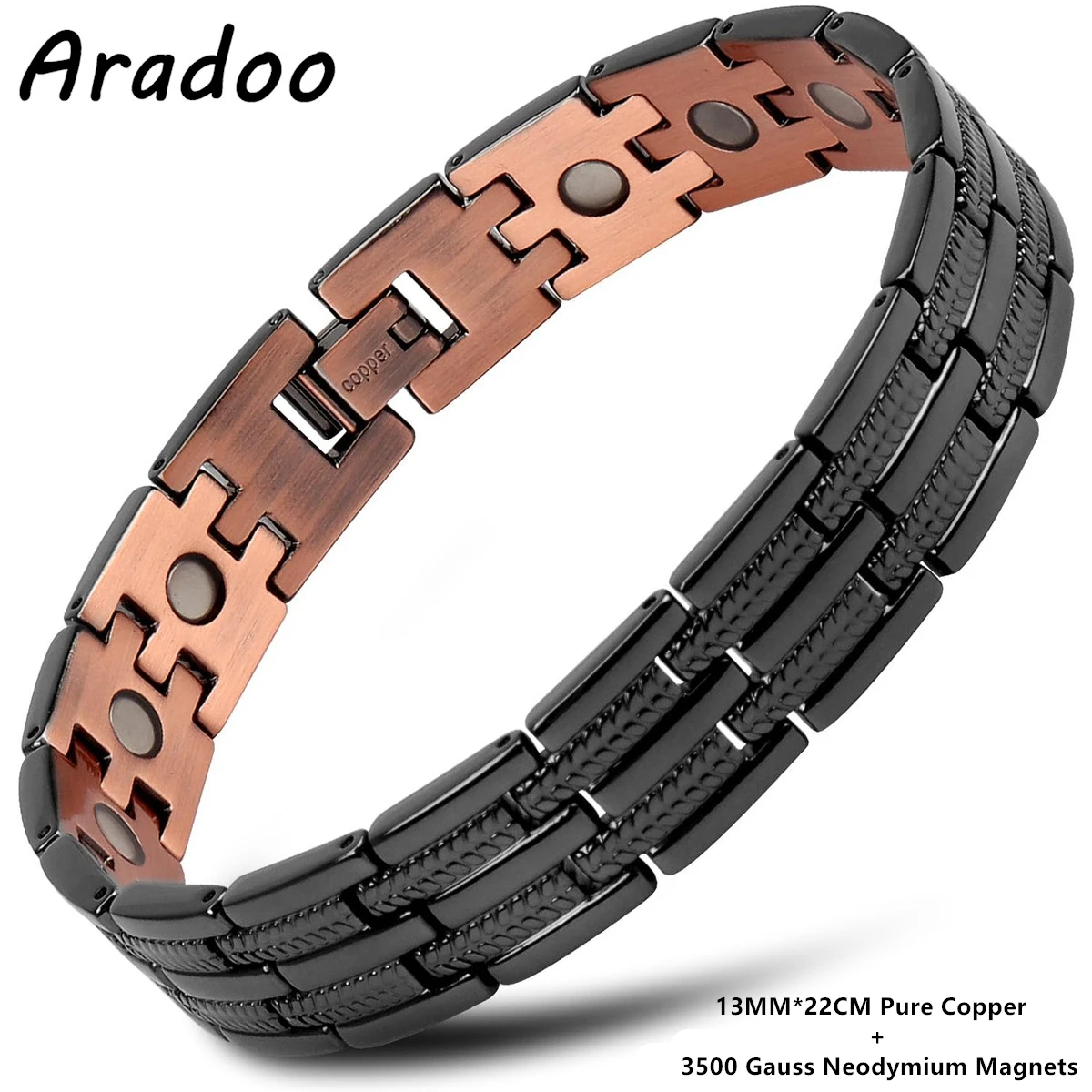 ARADOO 3X Strength Neodymium Magnets Copper Bracelet for Men Pure Copper Bangle Wristband Jewelry: Light Yellow Color
