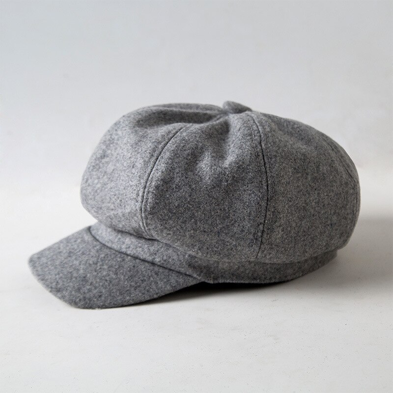 Sombrero de invierno y estilo coreano para niños, gorro de lana estilo británico Retro octogonal, gorra artística versátil, gorro de pintor cálido, gorro de Newsboy Ja: Gray