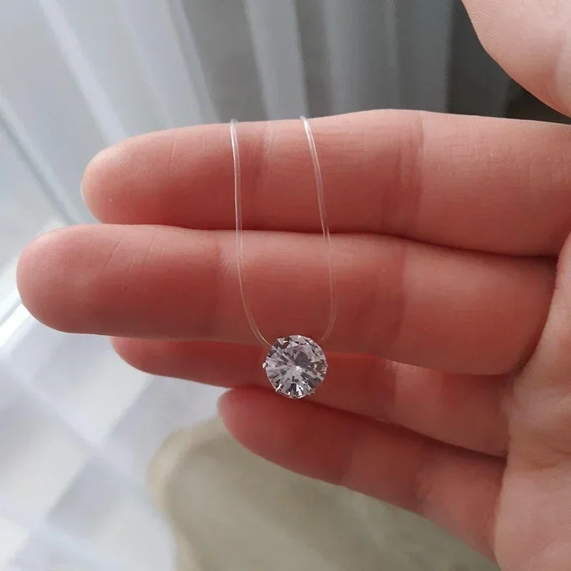 Zirkon Stein transparent Unsichtbare Angelschnur Perle Halsband Frauen Jahrgang modisch Elegante Kristall Halskette Hochzeit Halsketten