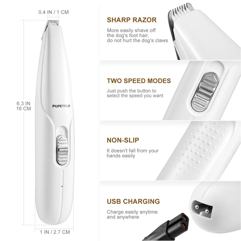 POPETPOP Pet Paw Hair Clipper Rechargeable Pet Hair Grooming Kit Adjustable Multi-Functional Dog Feet Hair Shaver (White)