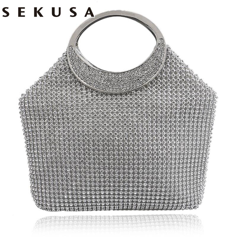 SEKUSA Full Rhinestones Evening Bag Day Clutch Crystal Chain Soft Chain Shoulder Messenger Wedding Purse Bag For Wedding Party