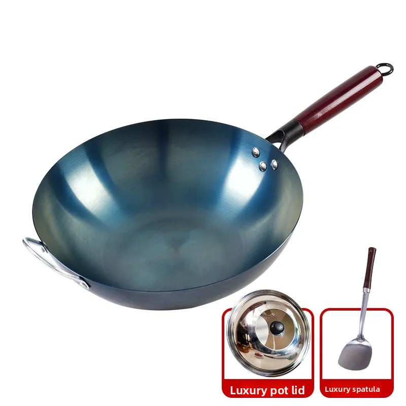 Traditionele wok met platte bodem, ongecoat en ingebrand, geschikt voor thuisgebruik, elektrische keramische kookplaat, antiaanbaklaag.: Paars / 16cm-25cm