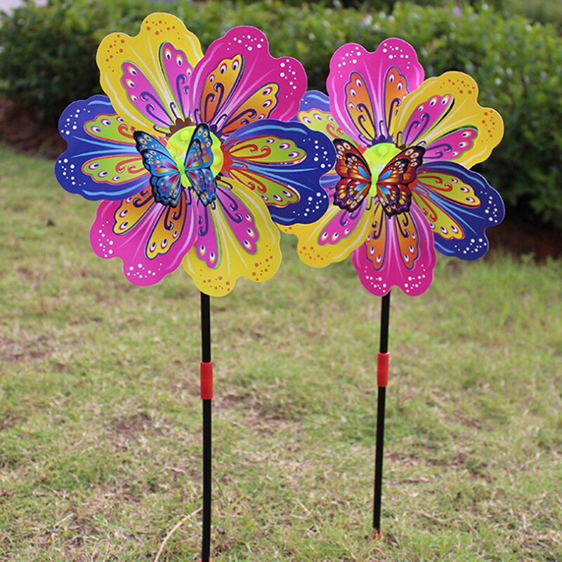 1Pcs 3D Kleurrijke Windmolen Multicolor Vlinder Bloem Windmolen Wind Spinner Tuin Yard Decoratie Kinderen Speelgoed