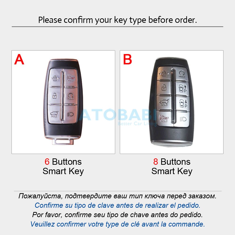Leather Car Key Case For Hyundai Genesis GV80 G80 Smart Keyless Remote Control Protector Cover Keychain Holder Korea