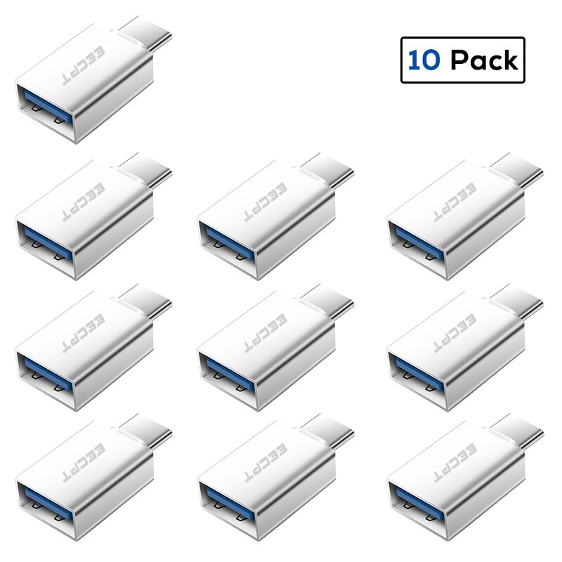 EECPT 10 Pack USB OTG Type C Adapter USB C to USB 3.0 OTG Cable Type-C Adapter Connector for Macbook Samsung S10 S9 Huawei P20: 10 Pack Silver
