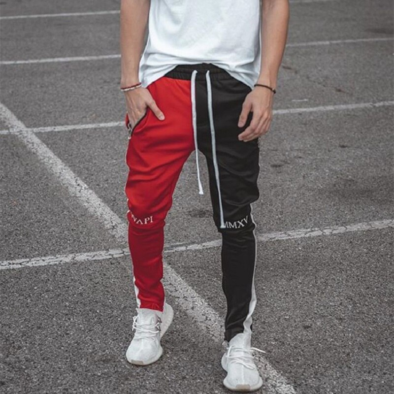 Joggingbyxor herr träningsbyxor casual manlig byxa hip hop man tighta byxor streetwear byxor herr: Xl / Svart röd