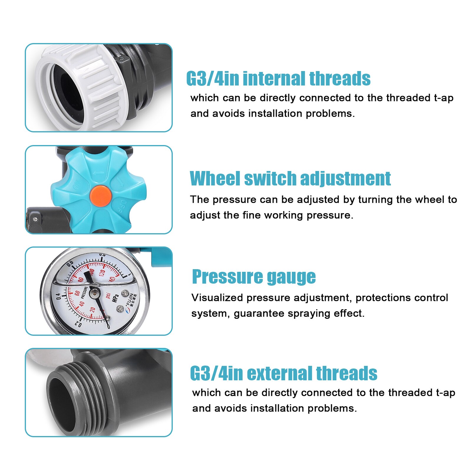 G3/4 Inch Water Pressure Regulator Tool Digital Display Pressure Gauge for Greenhouse Garden Irrigation Controller