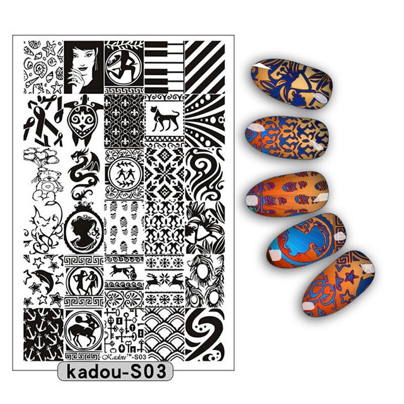 9.5*14.5cm Nail Stamping Plate Nail Art Stencils For Nails Manicure Popular Plate Instruments Tool 16 Patterns: KADOUS03