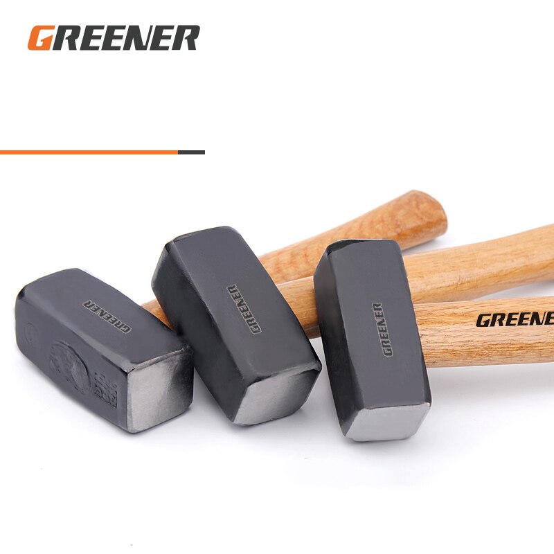 GREENER Sledgehammer Iron Hammer Square Head Wooden Handle Solid One Heavy Masonry Hammer Smashing Wall Demolition Masonry Tools