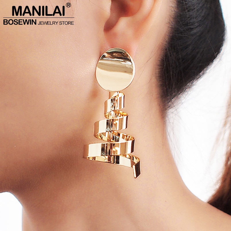 Manilai Spiraal Lichtmetalen Dangle Oorbellen Voor Vrouwen Mode Metalen Verklaring Hanger Oorbellen Bruiloft Sieraden