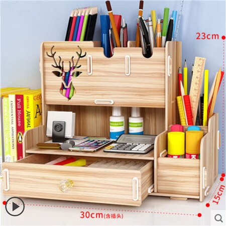 Soporte de escritorio para lápiz , cajas de almacenamiento, organizador de lápices de escritorio, artículos de oficina, almacenamiento, artículos de papelería escolar: B brown