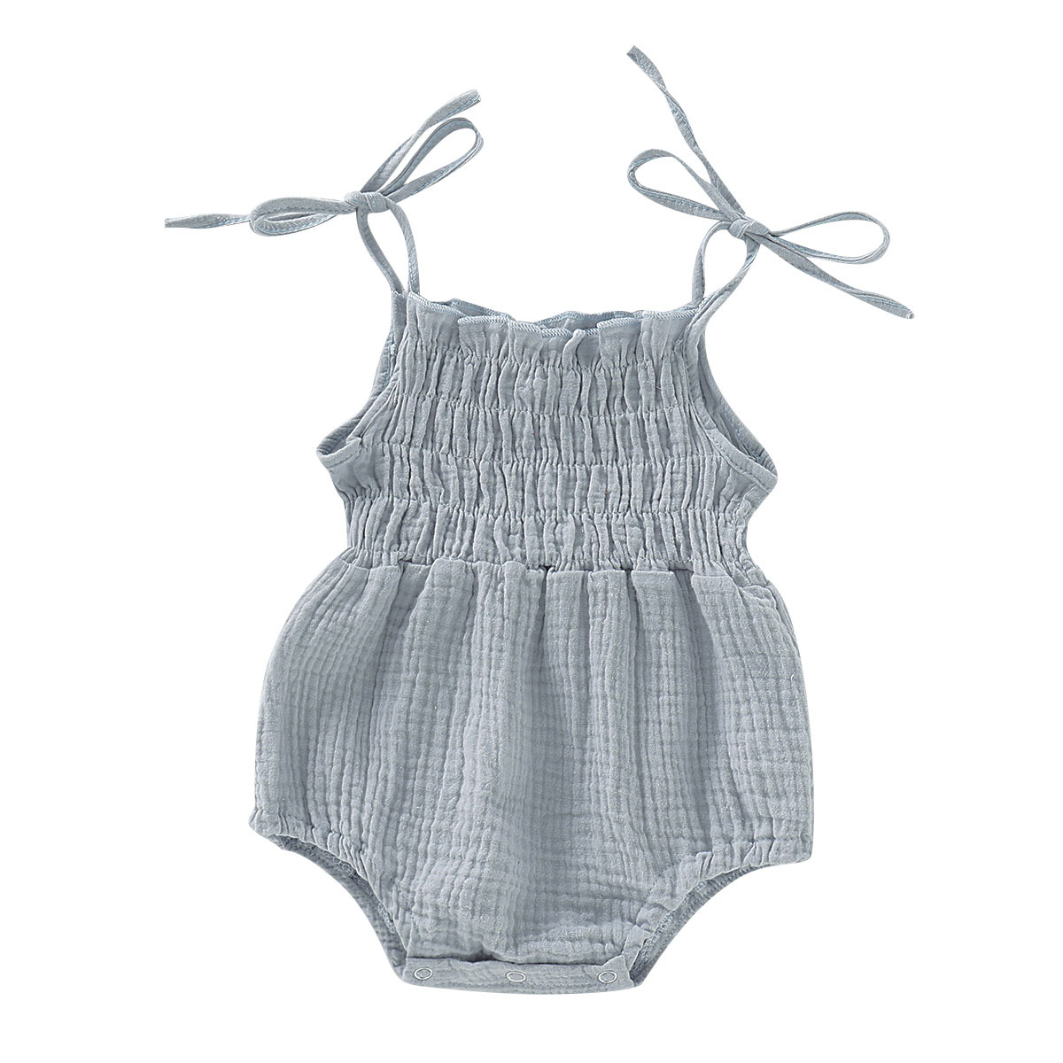 2022 verão sólido bebê recém-nascido meninas algodão linho bodysuits sem mangas cinta macacões outfits beachwear: Gray / 6M-80