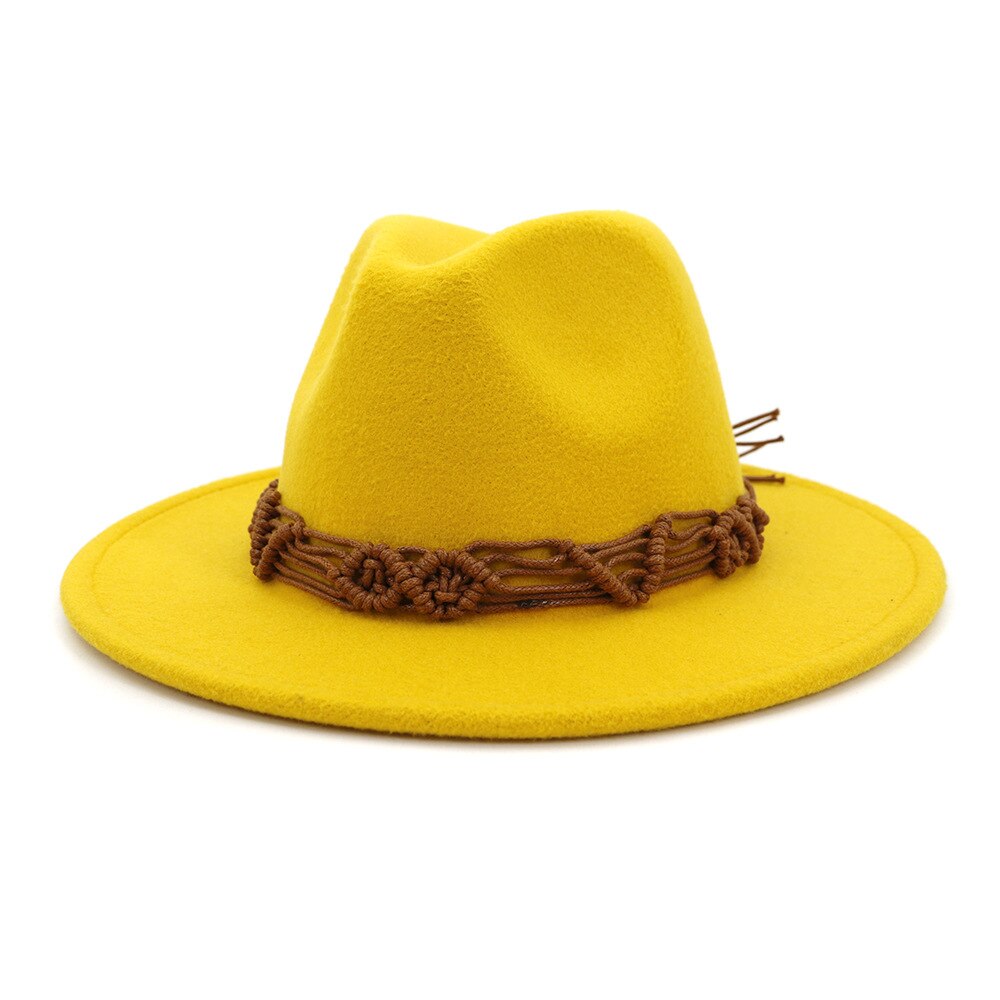 HanXi Women Hat Wool Fedoras Felt Hat Flat Brim Cap Twist Band