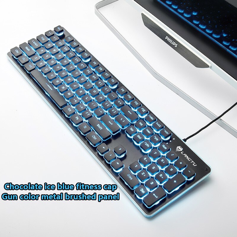 RGB Game Keyboard With Mouse Set Pink Mute Silent Film Cute Backlit Office Game Peripherals Suitable For Laptop: Black Blue Light