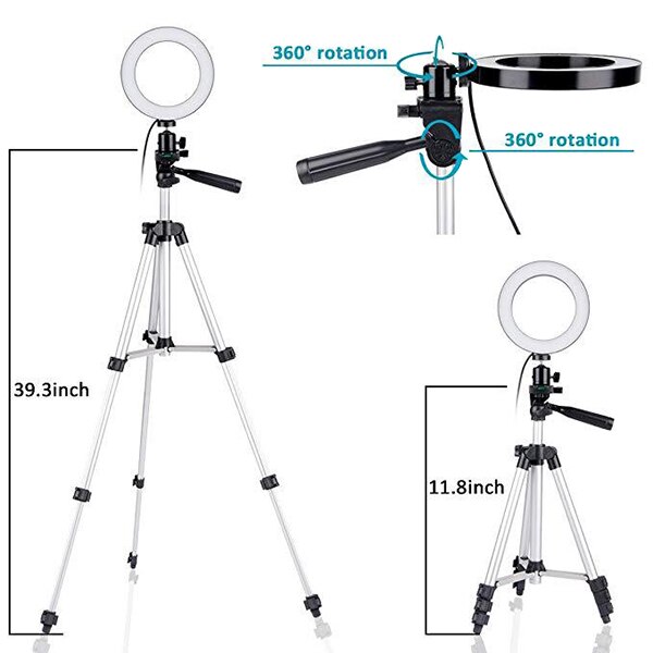 5.7inch Dimmable LED Ring Light Phone Holder Stand With Tripod For Camera Video Filming Camera Accessories