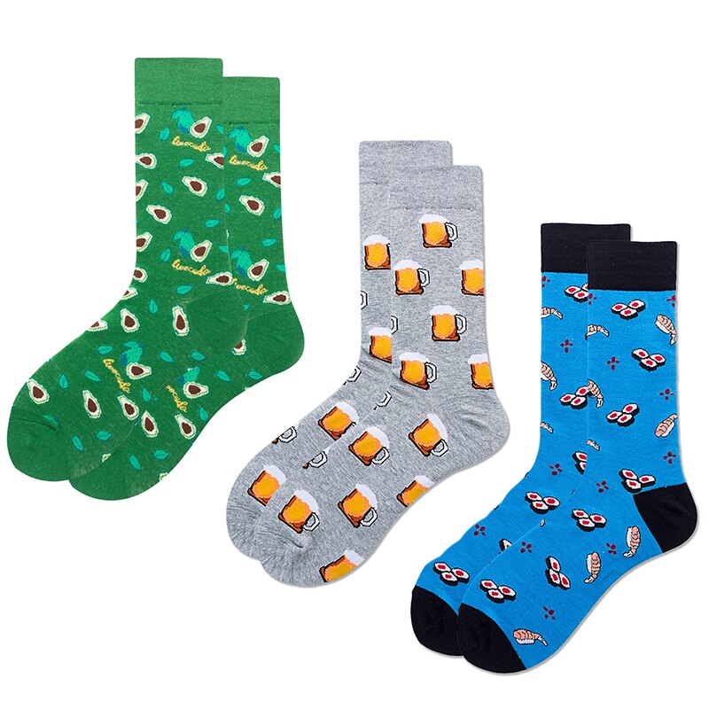 3pairs Funny Socks Personality Cotton Men& Women Sports Socks Beer Mouse Rabbit Shrimp Stamp Animal Food Fruit Cycling Socks: 12