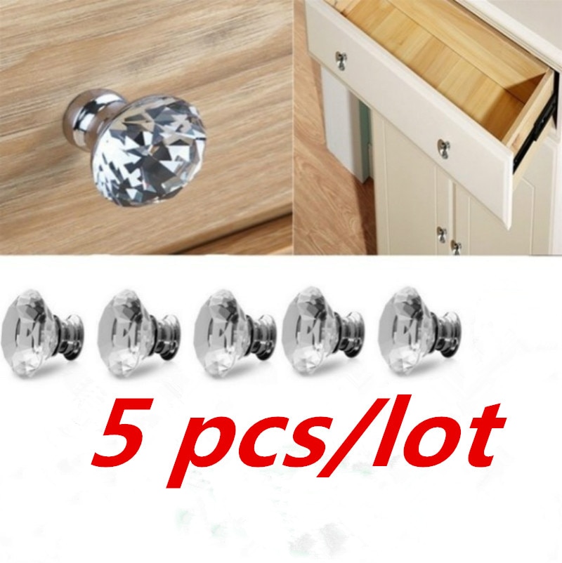 5Stck 30mm Kristall Schrank Knopf mit Schrauben Diamant bilden Schublade Schrank Griff Ziehen Dekorative Kugeln